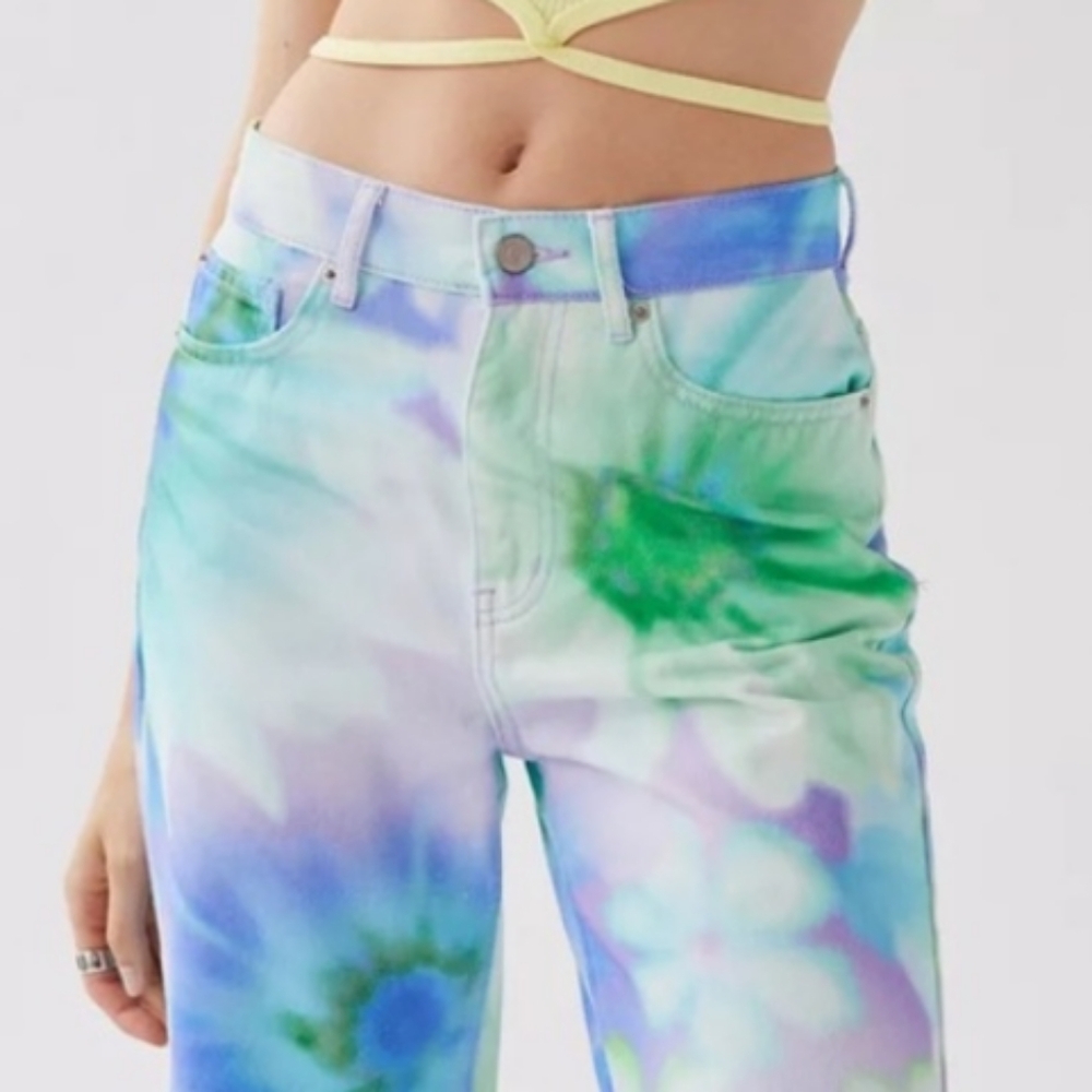 BDG High Waisted Cowboy Jeans - Floral Multi Tie Dye Design - Picture 7 of 8